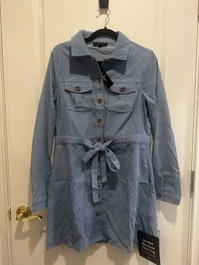Lulu's Light Blue Tie-Waist Jean Jacket Dress